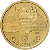 Quri huñuqpa qullqinmi 100 euros nisqa qullqiyuq Patrimonio cultural mundial nisqa Maderamanta yupaychana wasikuna Arco Carpato nisqapi Eslovaco nisqapi